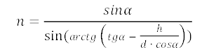 n=sinα/(sin⁡(arctg(tgα-h/(d∙cosα))))
