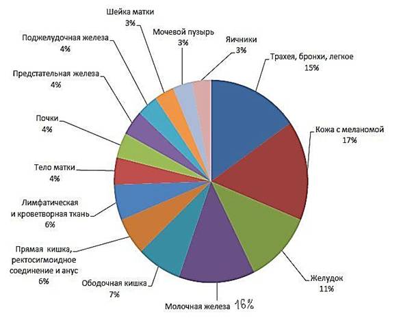 Описание: Общая структура  заболеваемости злокачественными новообразованиями